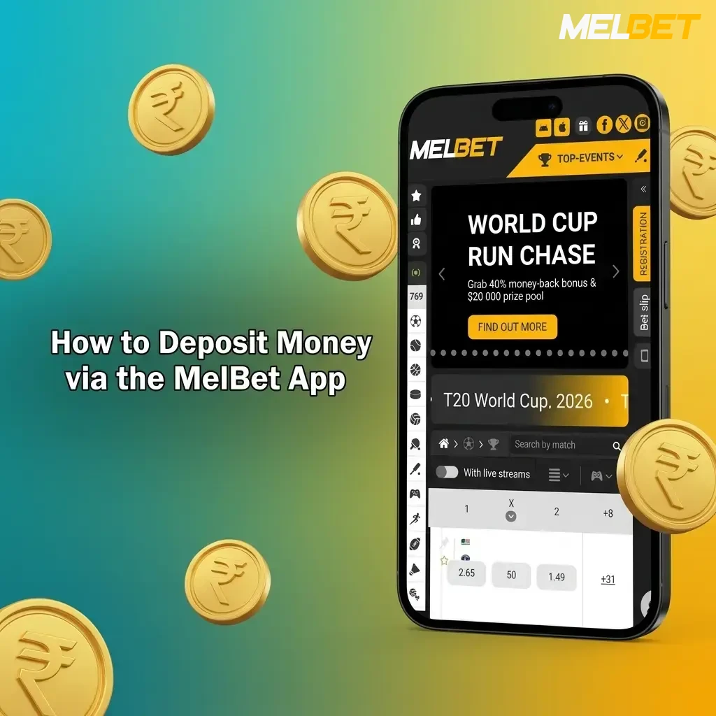 MelBet app deposit screen showing INR payment options including UPI, PhonePe, Paytm and Google Pay