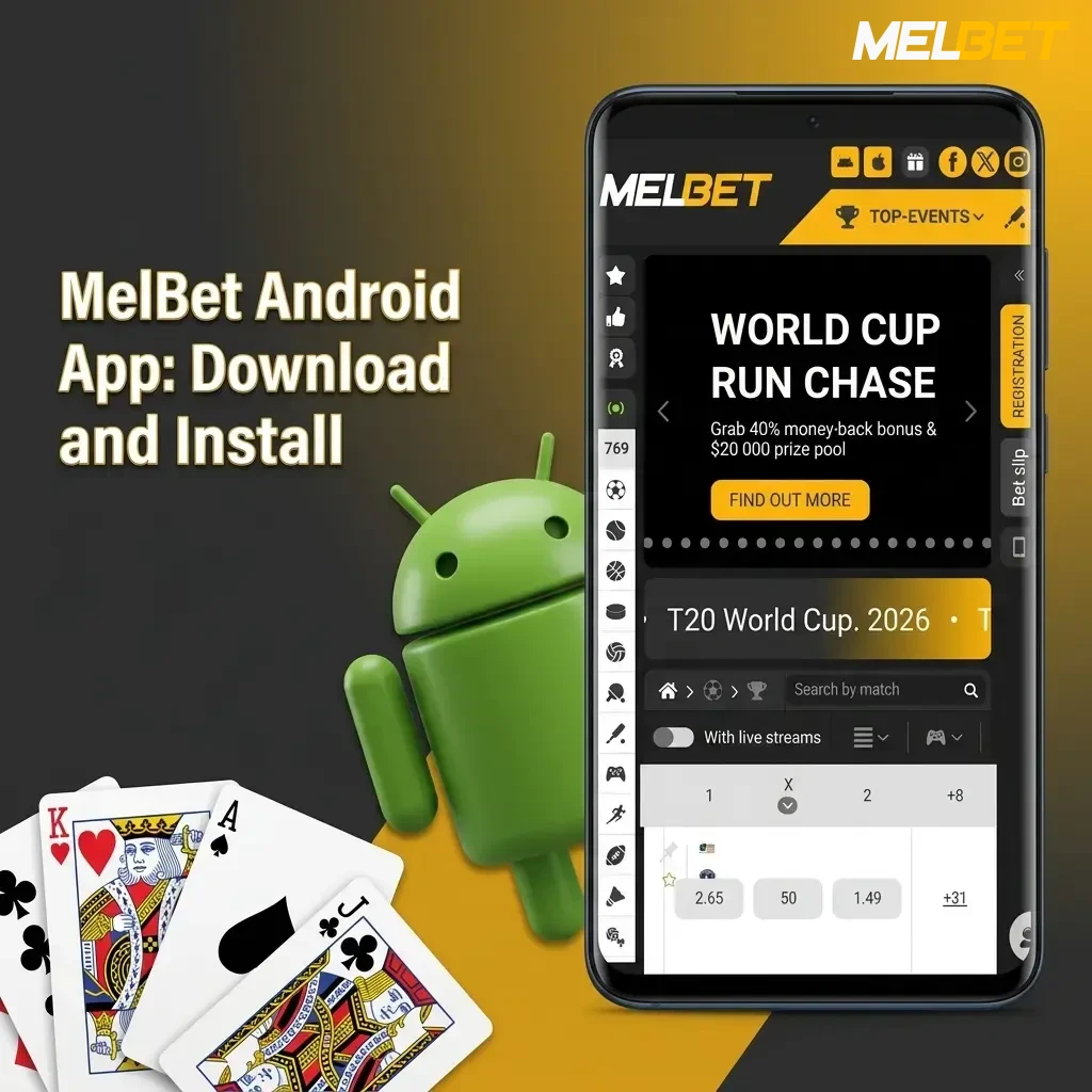 MelBet Android APK download and installation steps on smartphone showing app setup process
