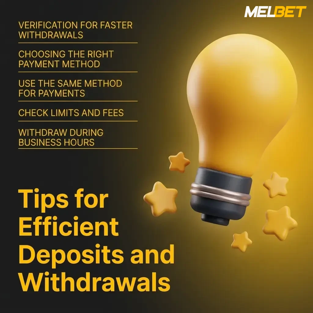Tips for efficient deposits and withdrawals on MelBet including KYC verification, crypto options, and payment method guidelines